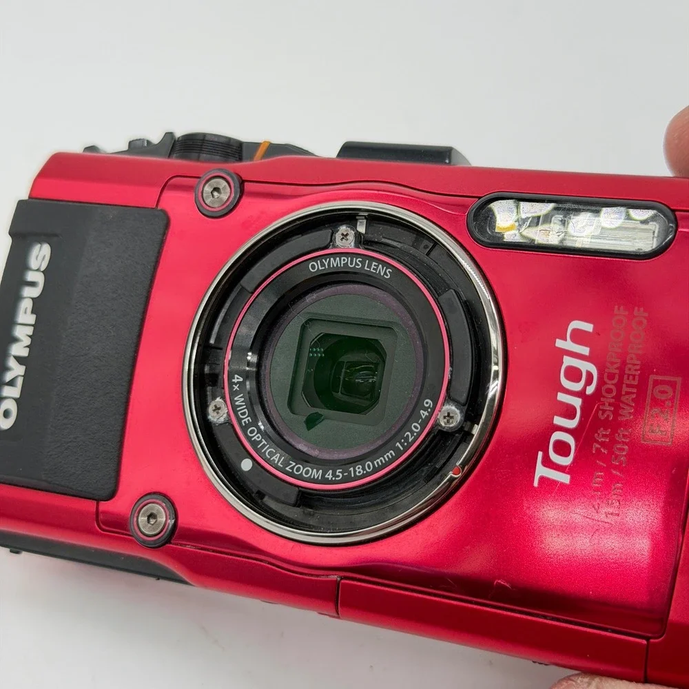 Olympus Stylus Tough TG-3 Red Digital Camera Waterproof GPS WiFi Bundle Tested